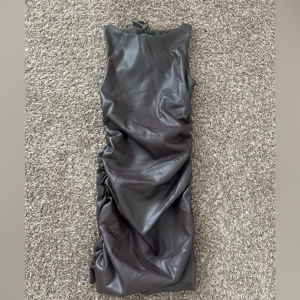 White Fox Boutique Brown Ruched Sheath Mini Dress